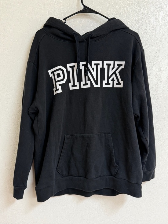 PINK Victoria's Secret Tops - PINK Victoria's Secret Black Hoodie with White Logo